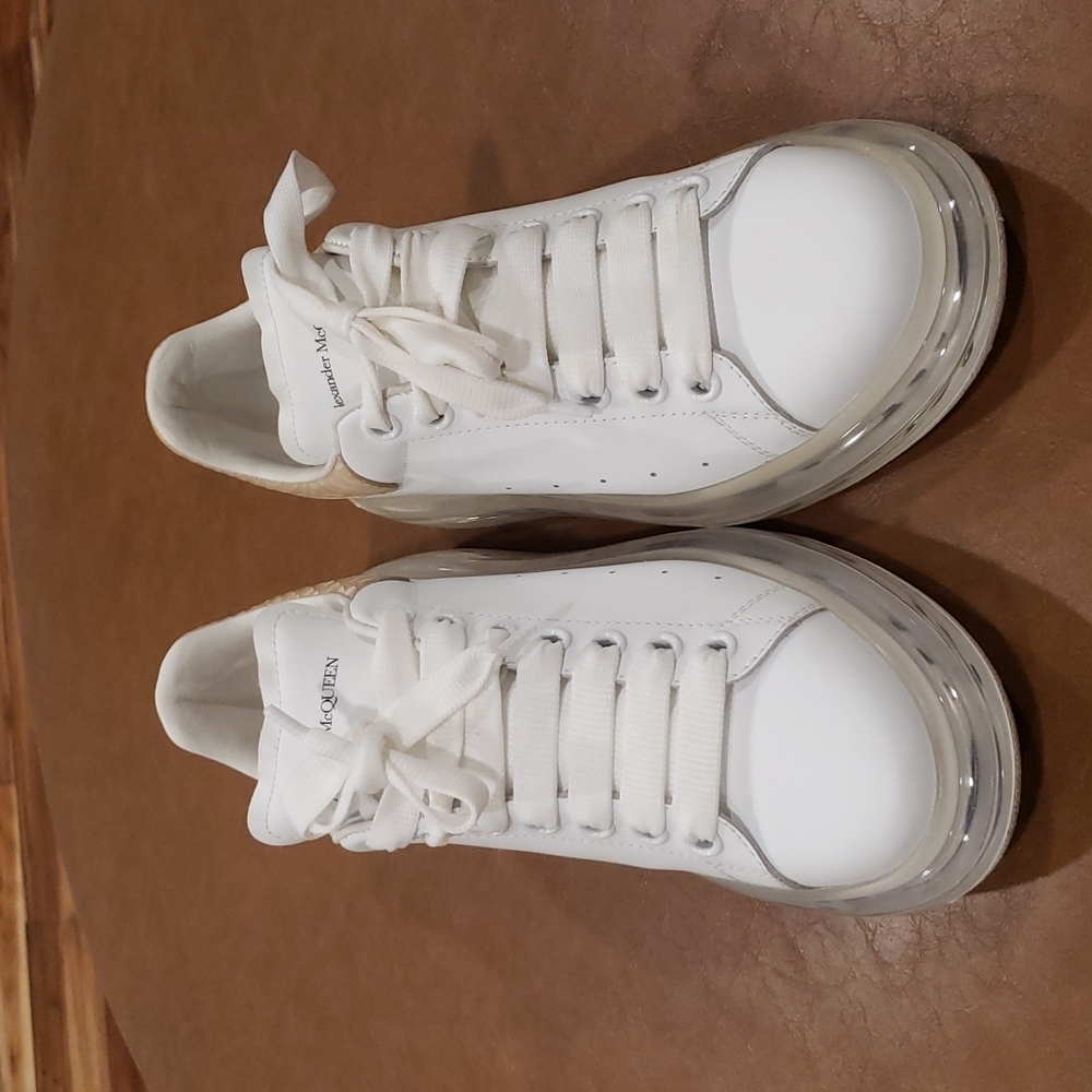 SOLD Alexander McQueen Sneaker White Leather Tan Snakeskin Clear Sole Size 39.5